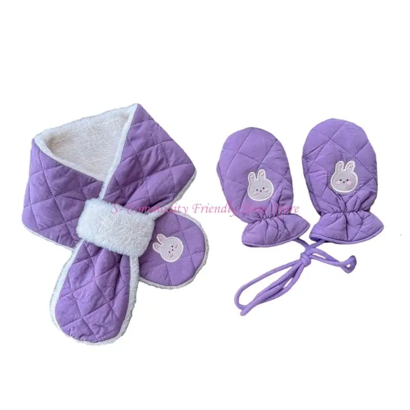 85AE Combo manoplas y bufanda con cruces para bebé suave, 2 piezas, accesorios invierno sin alergias - imagen 3