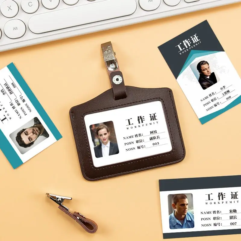 Portatarjetas de identificación de cuero PU, portatarjetas transparente con ranuras para tarjetas, Porta Credencial