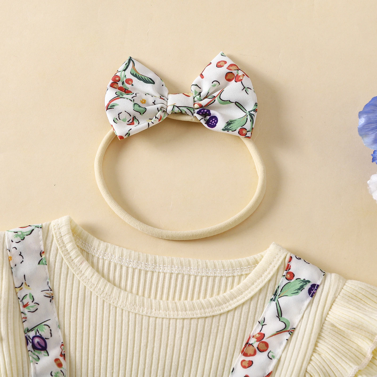 Vestido mameluco de otoño para niña de 0 a 18 meses, mono falso de dos piezas de manga larga con cuello redondo y estampado floral - imagen 3