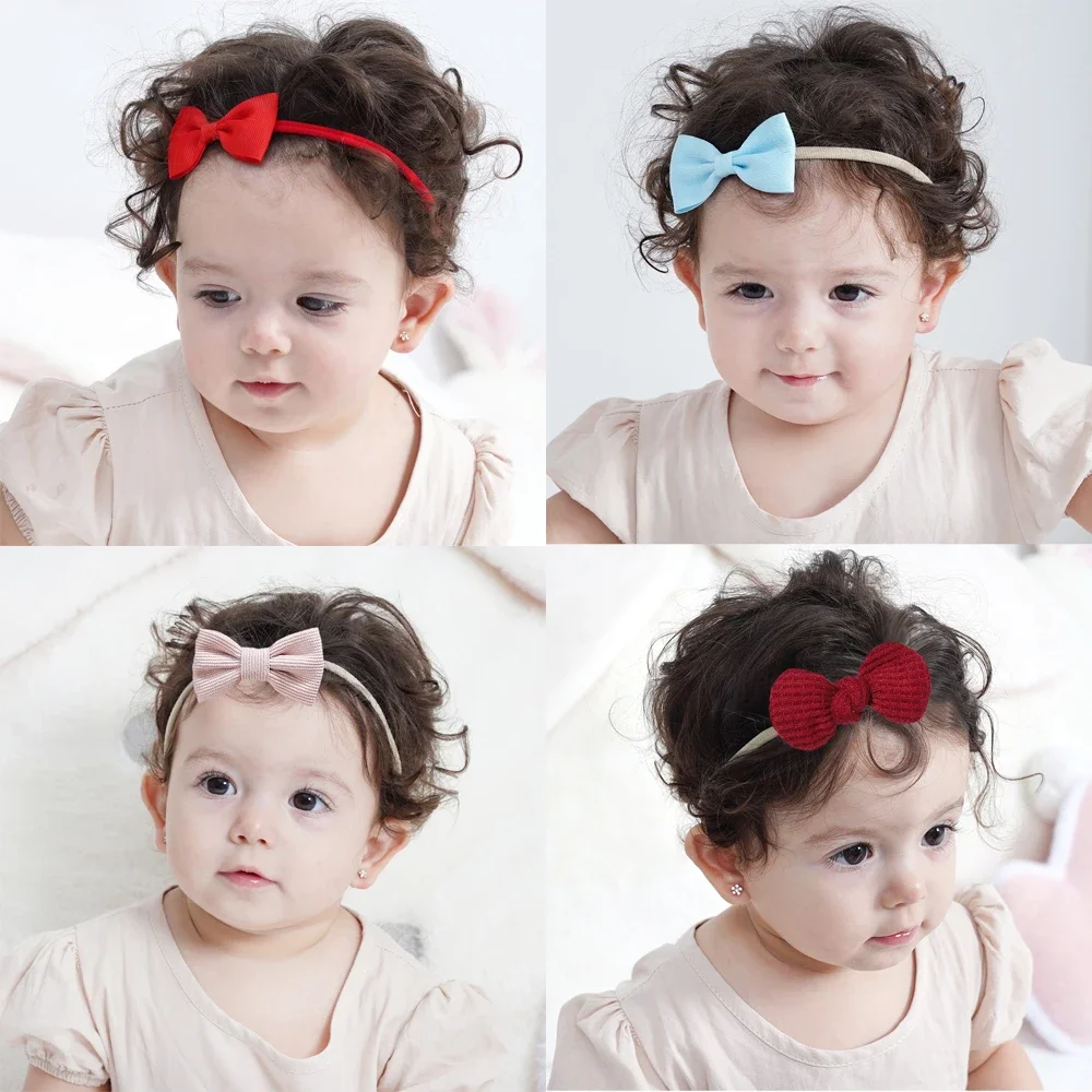 Diadema de pana elástica para bebé recién nacida – Diseño liso - imagen 3