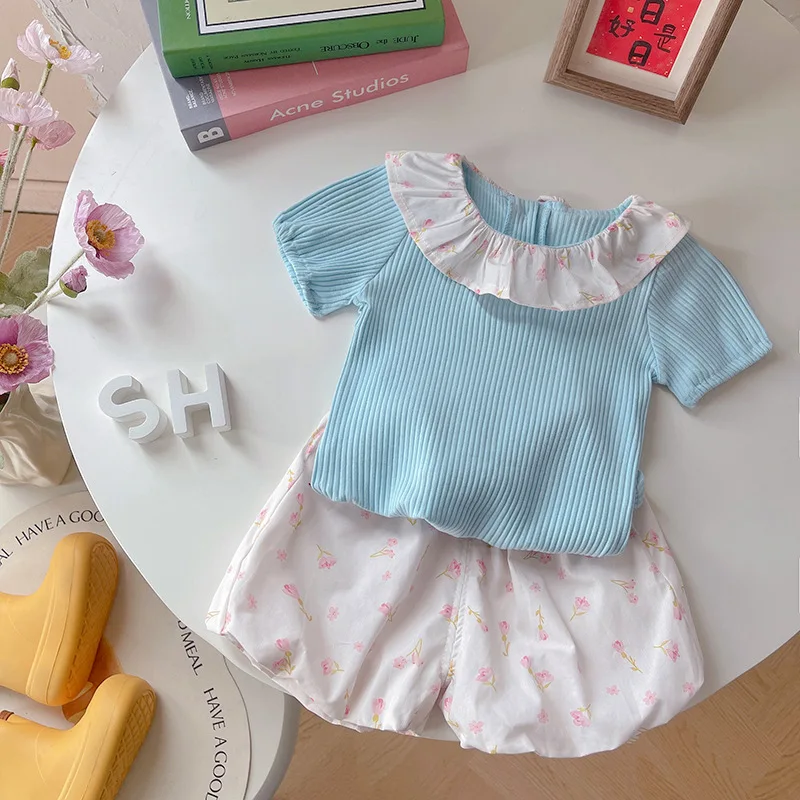 Nueva ropa de moda de verano para bebés, camiseta para niñas, pantalones cortos, 2 unids/set, ropa para niños pequeños, disfraz informal infantil, chándales para niños - imagen 2