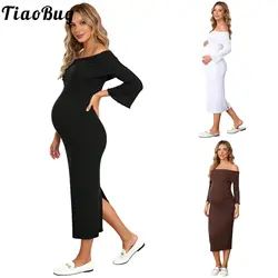 Vestido de fiesta premamá elegante hombros descubiertos largo