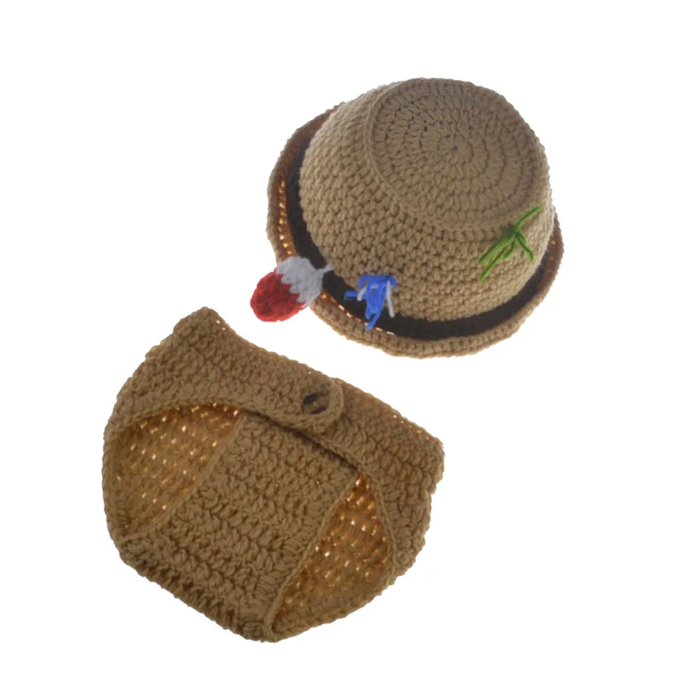Conjunto de disfraces de bebé tejidos de lana hechos a mano, sombrero, accesorios para fotos, trajes de fotografía para recién nacidos, suaves, cómodos y transpirables, 2 uds. - imagen 4