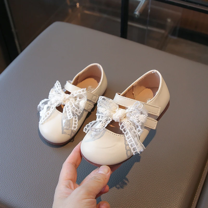 Zapatos de cuero para niñas de primavera, zapatos de princesa con lazo de encaje para fiesta de cumpleaños, zapatos informales antideslizantes de suela blanda para niños - imagen 3