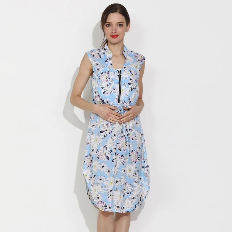 Ropa de maternidad holgada de verano, vestido informal para mujeres embarazadas, sin mangas, corte en A, vestidos de lactancia con estampado Floral - imagen 5