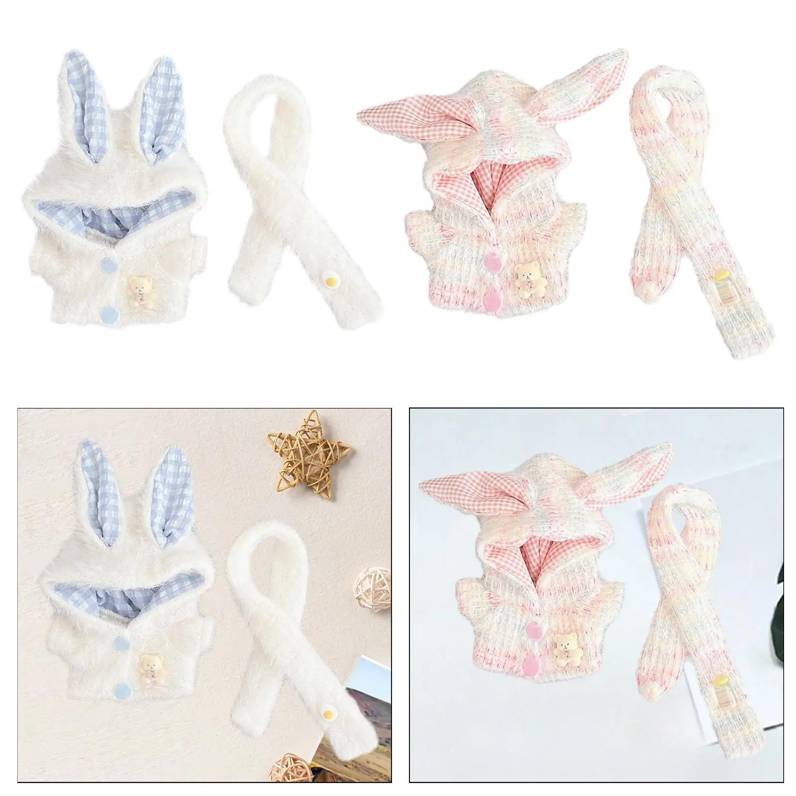15cm-17cm Plush Doll Clothes, Doll Costume,Hoodie with Scarf,Stylish, Dress up Photo Props Comfortable Doll Clothing Cartoon