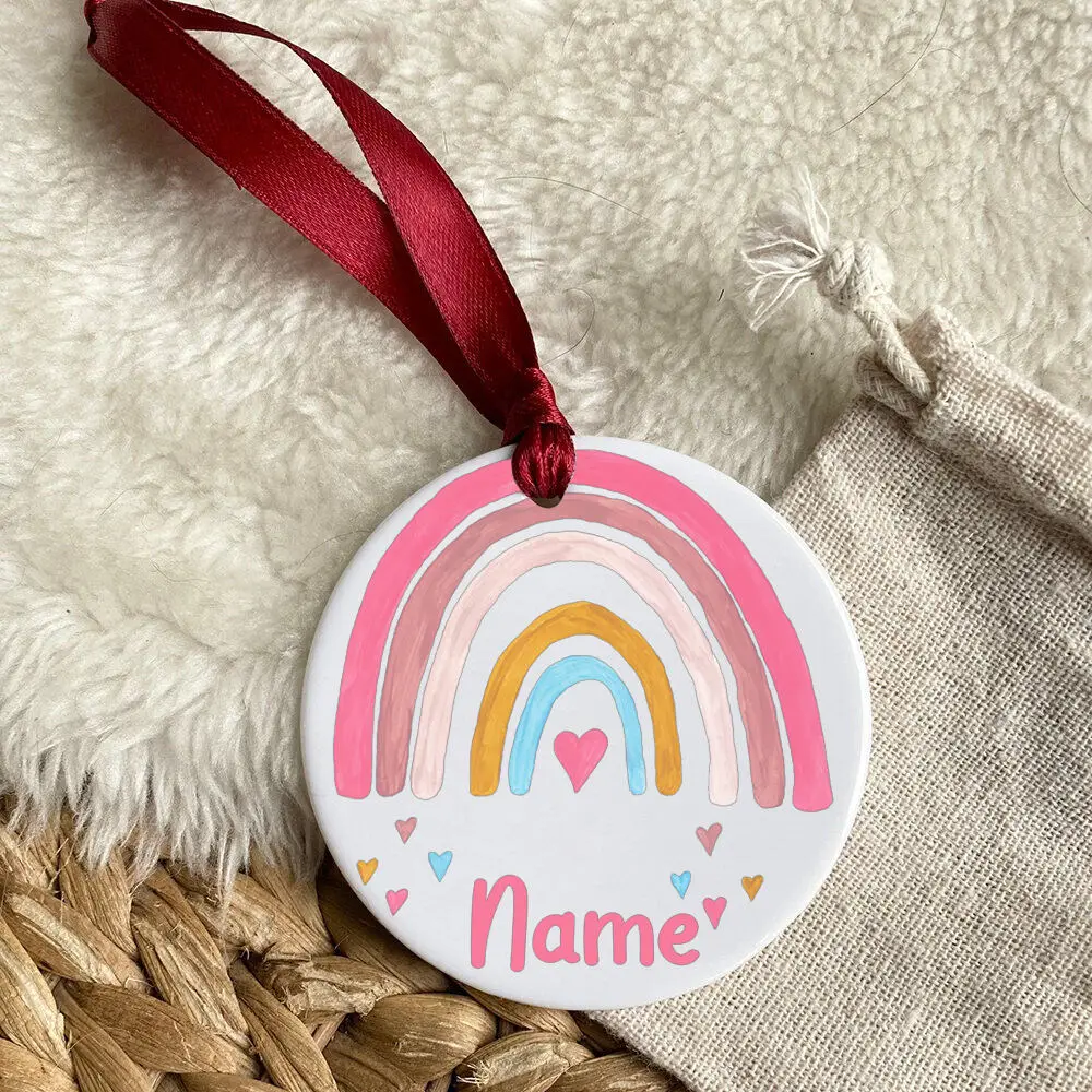 Adorno de cerámica de arcoíris personalizado para bebé, adorno de anuncio de nacimiento, accesorio de foto de recién nacido, regalo de recuerdo - imagen 5