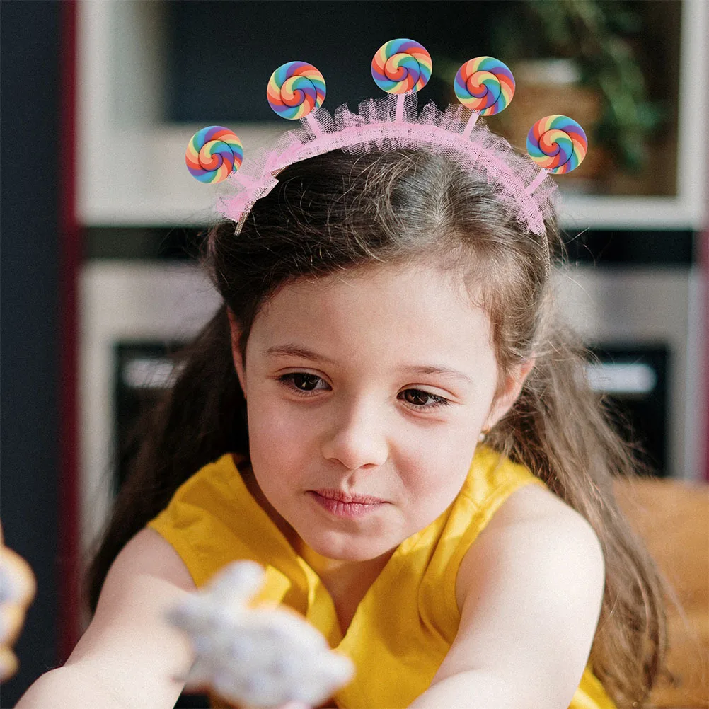 Diadema para niños con diseño de piruleta dulce, diseño de dulces inspirado en la princesa para fiestas temáticas, uso diario, ajuste cómodo antideslizante, 2 uds. - imagen 2