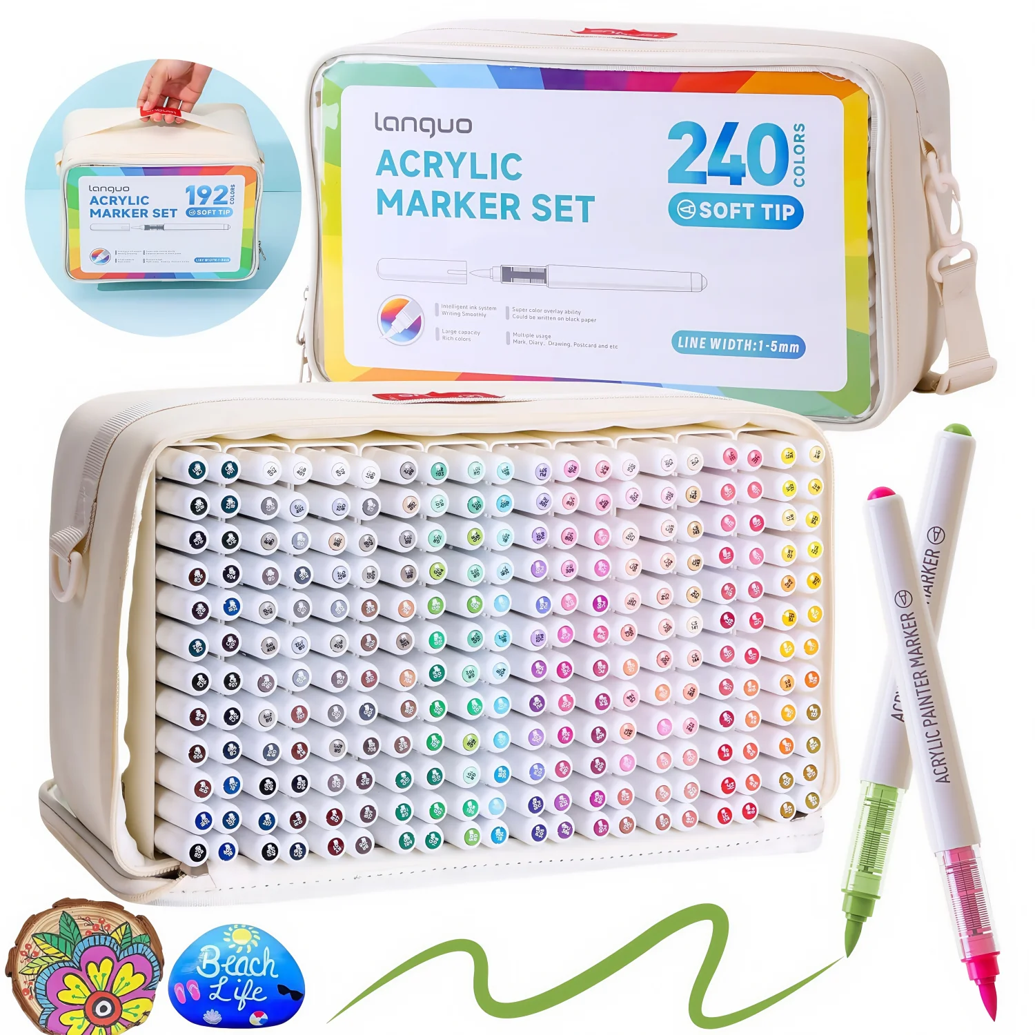 Rotuladores de pintura acrílica con control automático de tinta, estilos de bolsos (con base de almacenamiento), caja de almacenamiento en capas, bolígrafos de pintura acrílica con punta de pincel