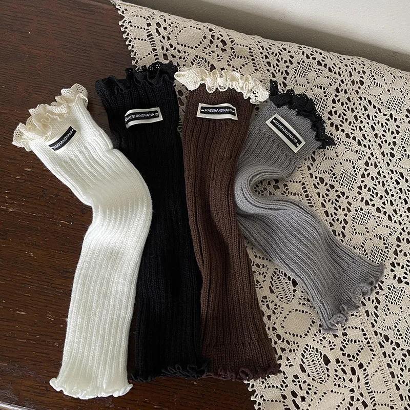 1 par de calentadores de piernas de punto con doble letra informales coreanos para niños, puños de botas de otoño, calcetines apilables de media pantorrilla para estudiantes y niños