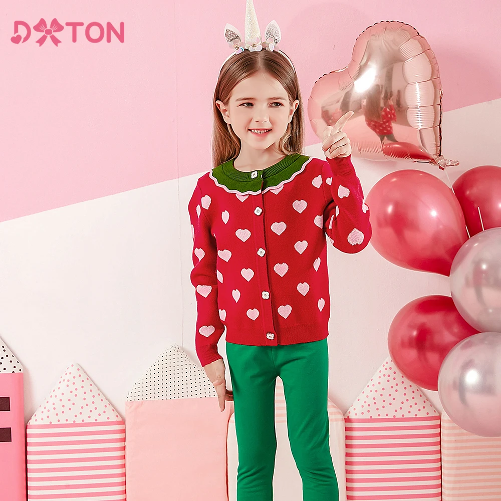 DXTON Jersey de punto corazón para niñas – Cárdigan cálido - imagen 4