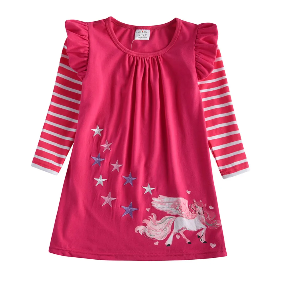 DXTON Vestido unicornio rayas niña manga larga apliques invierno - imagen 5