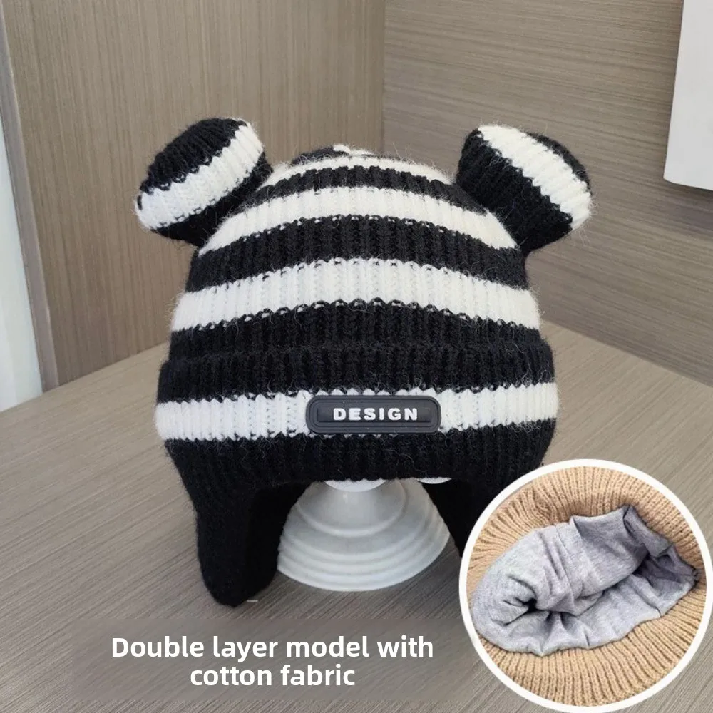 Nueva gorra de punto a rayas, gorro con protección para los oídos a prueba de viento, gorro de punto cálido a prueba de frío de 0 a 3 años - imagen 5