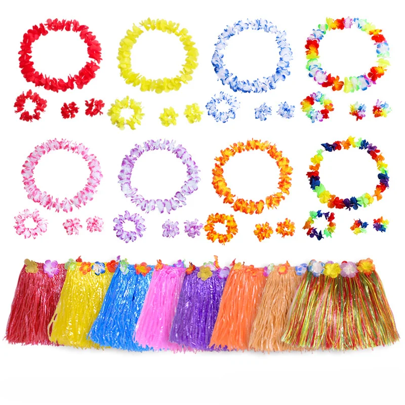 Conjunto de falda de hierba hawaiana de 50 Uds., accesorios de falda de hierba para fiesta y Festival al aire libre de verano, atmósfera de fiesta, pulsera divertida, decoración para vacaciones