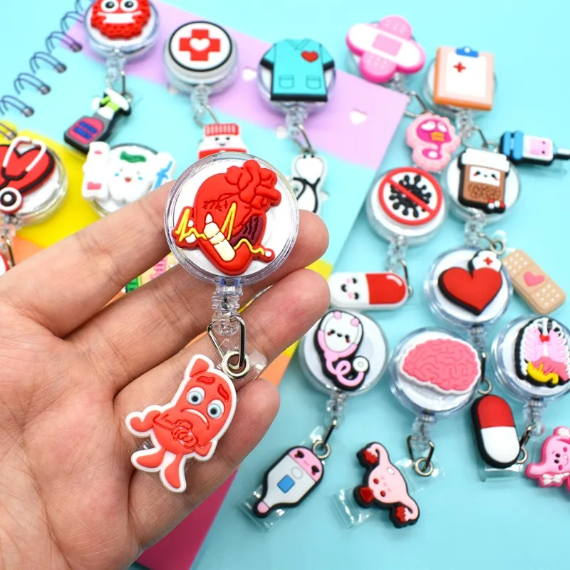 Silicona retráctil enfermera Doctor Hospital insignia médica carrete dibujos animados lindo Clip broches llaveros Oficina ID Tarjeta De Nombre titulares - imagen 2