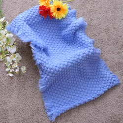 Manta tejida de algodón con forma de piña para fotografía de bebé, manta grande para dormir para recién nacido, accesorios para fotos, acolchado suave, azul claro