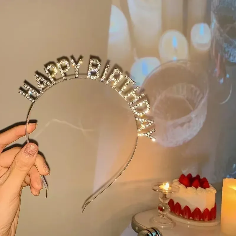 Diademas para el pelo con corona de diamantes de imitación de cristal de feliz cumpleaños para niños y niñas, diadema de aro, Tiaras para fiesta de boda, accesorios de joyas para el cabello
