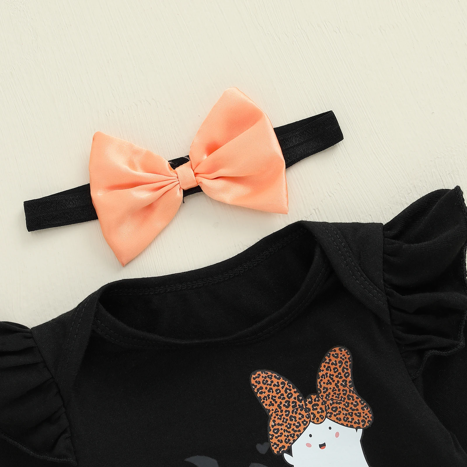 Conjunto de disfraz de Halloween para niña de 0 a 18 meses, pelele de manga larga + falda de tul a rayas + diadema, ropa para recién nacido - imagen 5