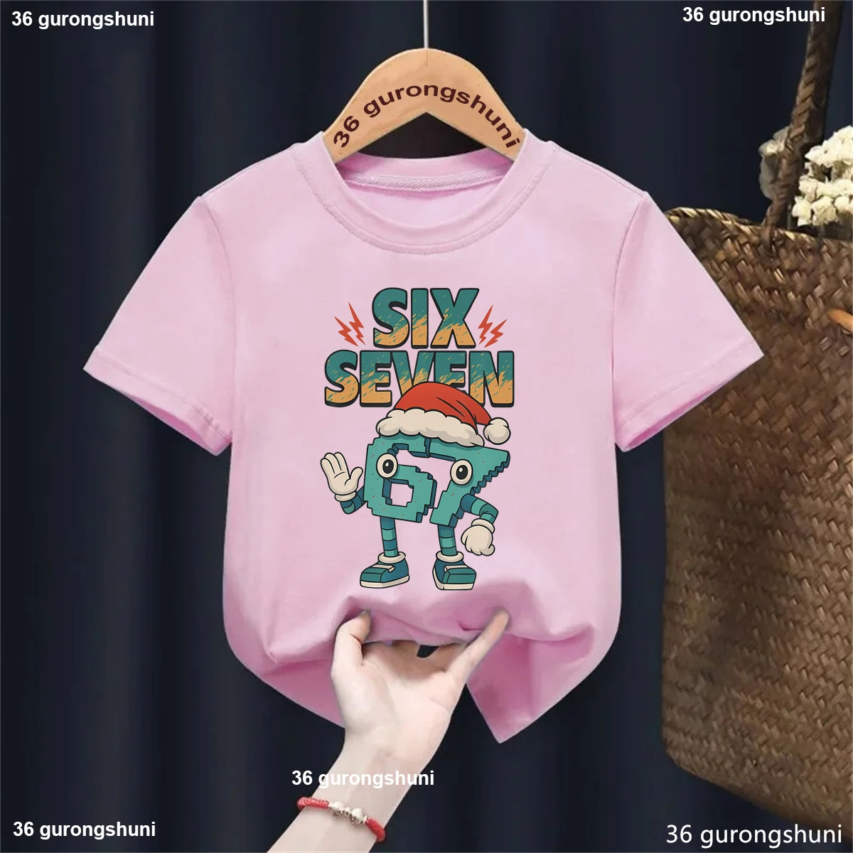 Navidad italiano Brainrot Six Seven 67 Meme impreso camiseta niñas/niños divertido fresco ropa para niños Kawaii camisa de manga corta - imagen 2