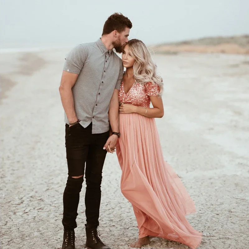 Vestido de maternidad largo encaje elegante con lentejuelas - imagen 3