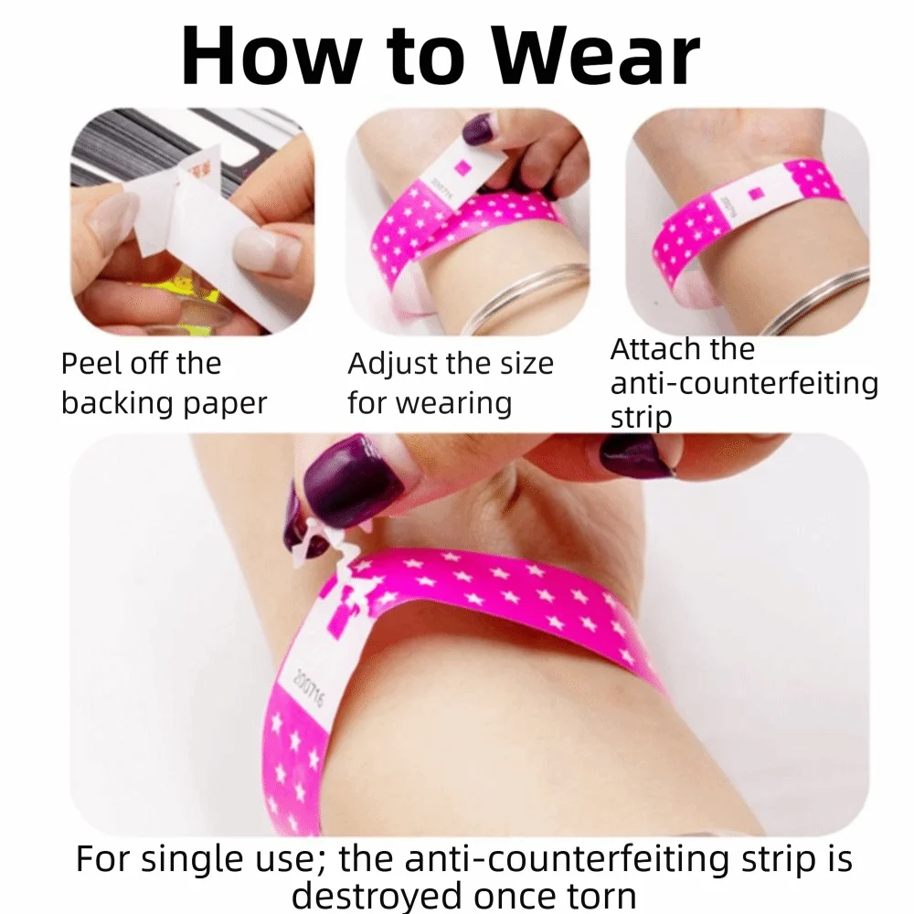 100 Uds. Correa de muñeca desechable de Color fluorescente pulseras de fiesta de estrella de papel sintético resistente al desgarro impermeable - imagen 5