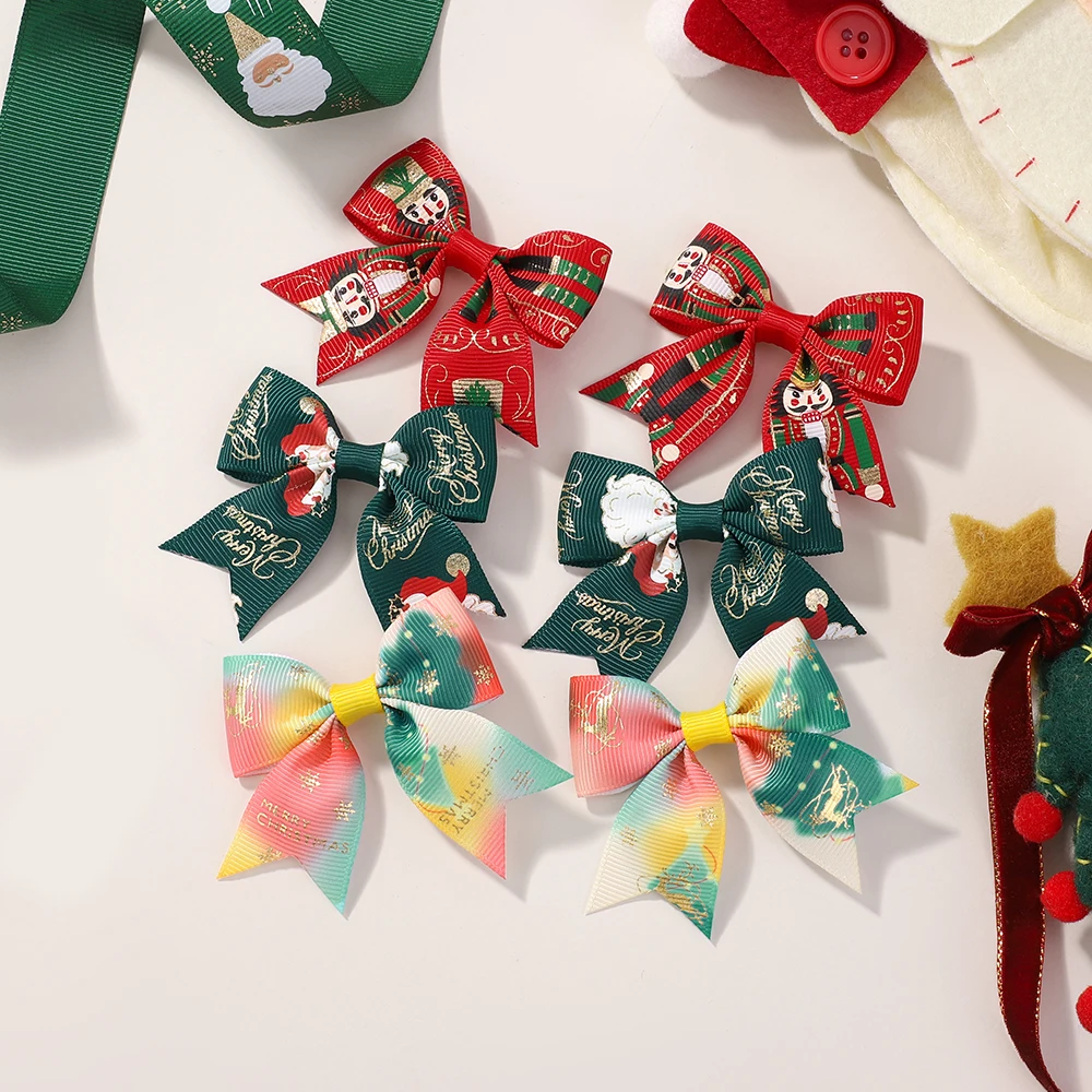 Pinzas pelo navideñas niña con lazo Papá Noel y alce - imagen 3