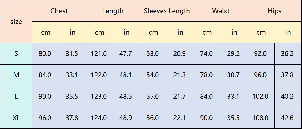 Tabla de tallas para vestido de maternidad