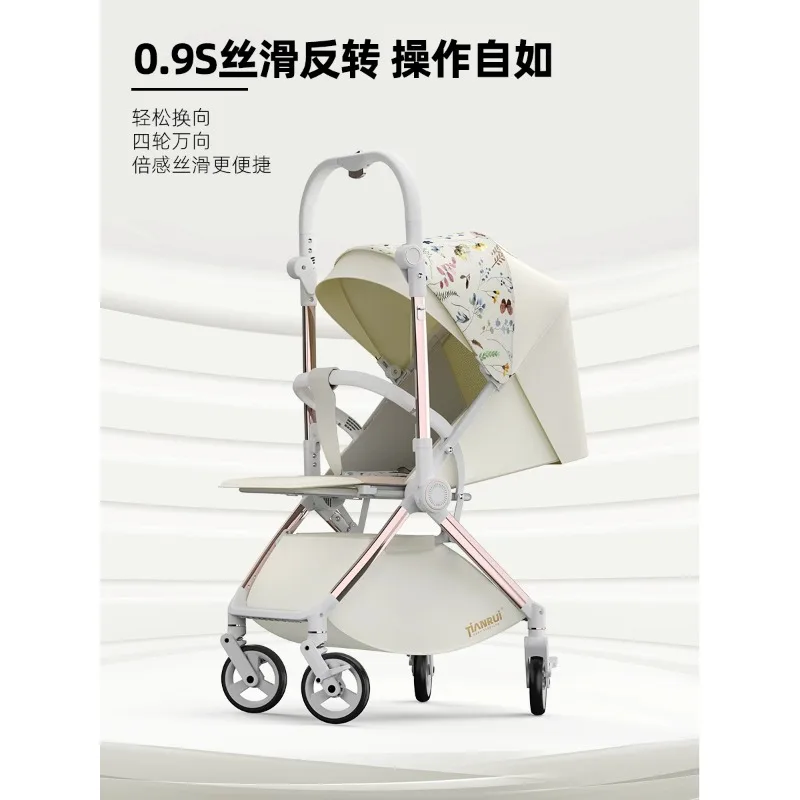 Cochecito de bebé con paisaje alto, empuje bidireccional, puede sentarse o acostarse, cochecito portátil ligero y plegable - imagen 2