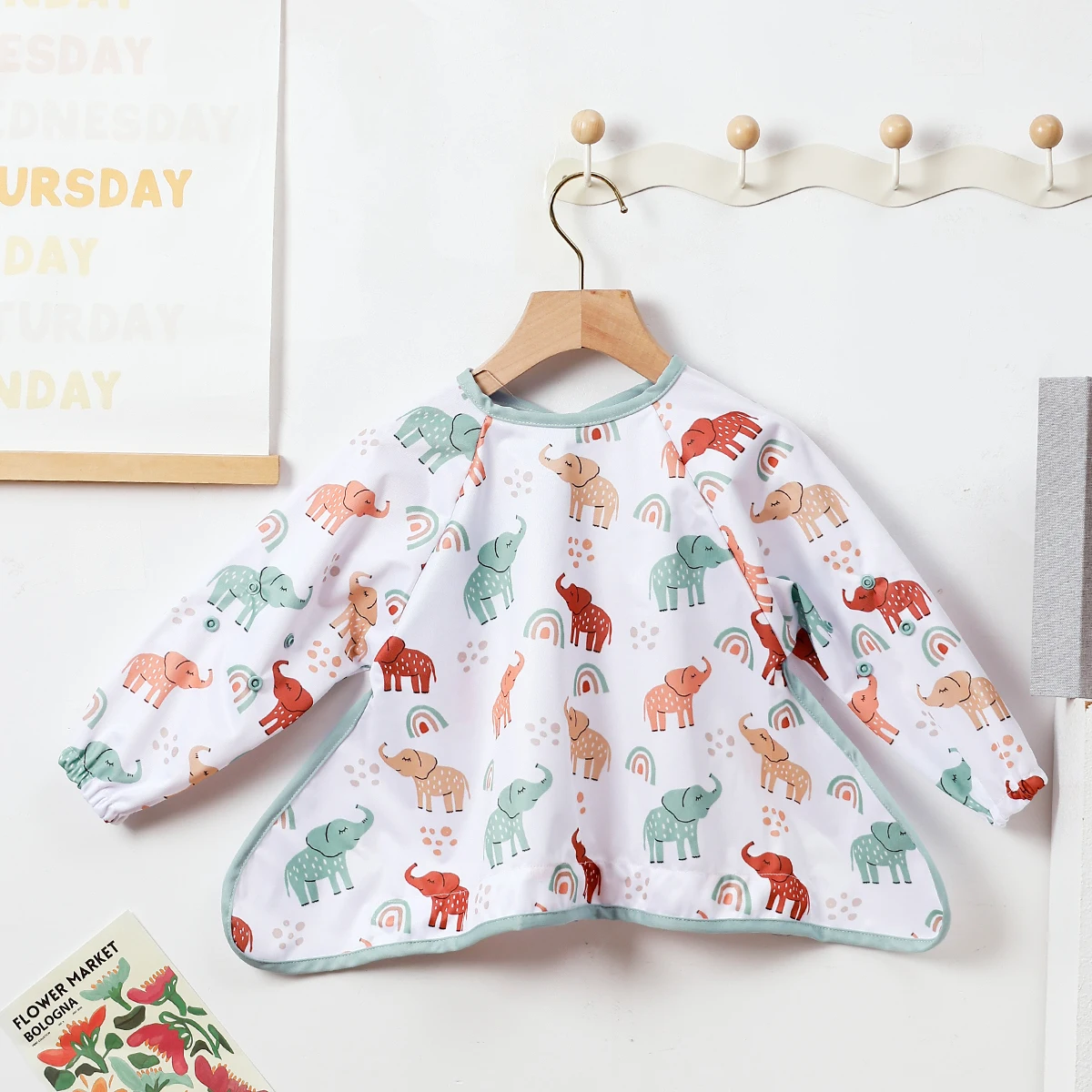 Elinfant-babero de alimentación impermeable, ropa para comer, delantal de pintura de bata artística de manga larga, mono antisuciedad para jardín de infantes, 1 ud.