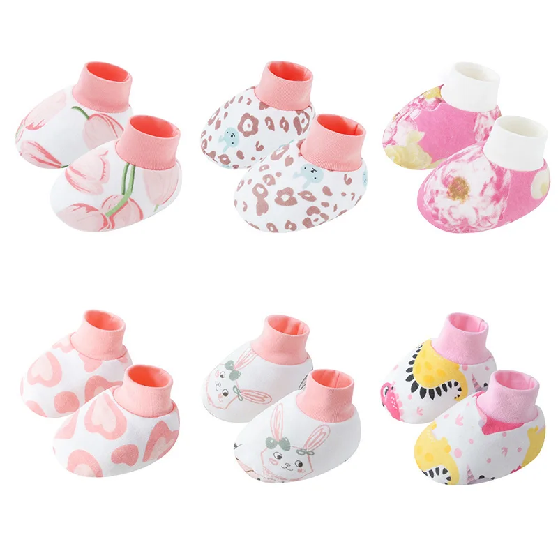 6 par/lote de calcetines de algodón rosa y marrón para cubrir los pies del bebé recién nacido, zapatos de interior para niños y niñas, zapatos antiarañazos - imagen 2