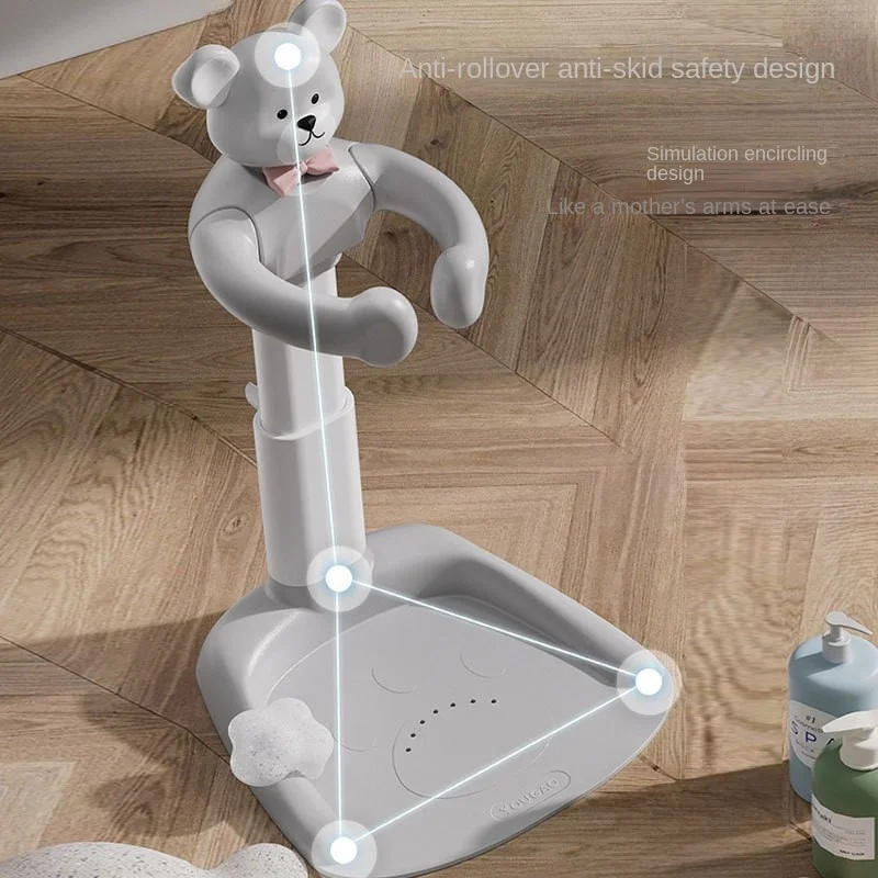 Soporte de ducha de pie para bebé con soportes dobles, instalación gratuita, ducha ajustable para niños, soporte antideslizante para el hogar - imagen 2