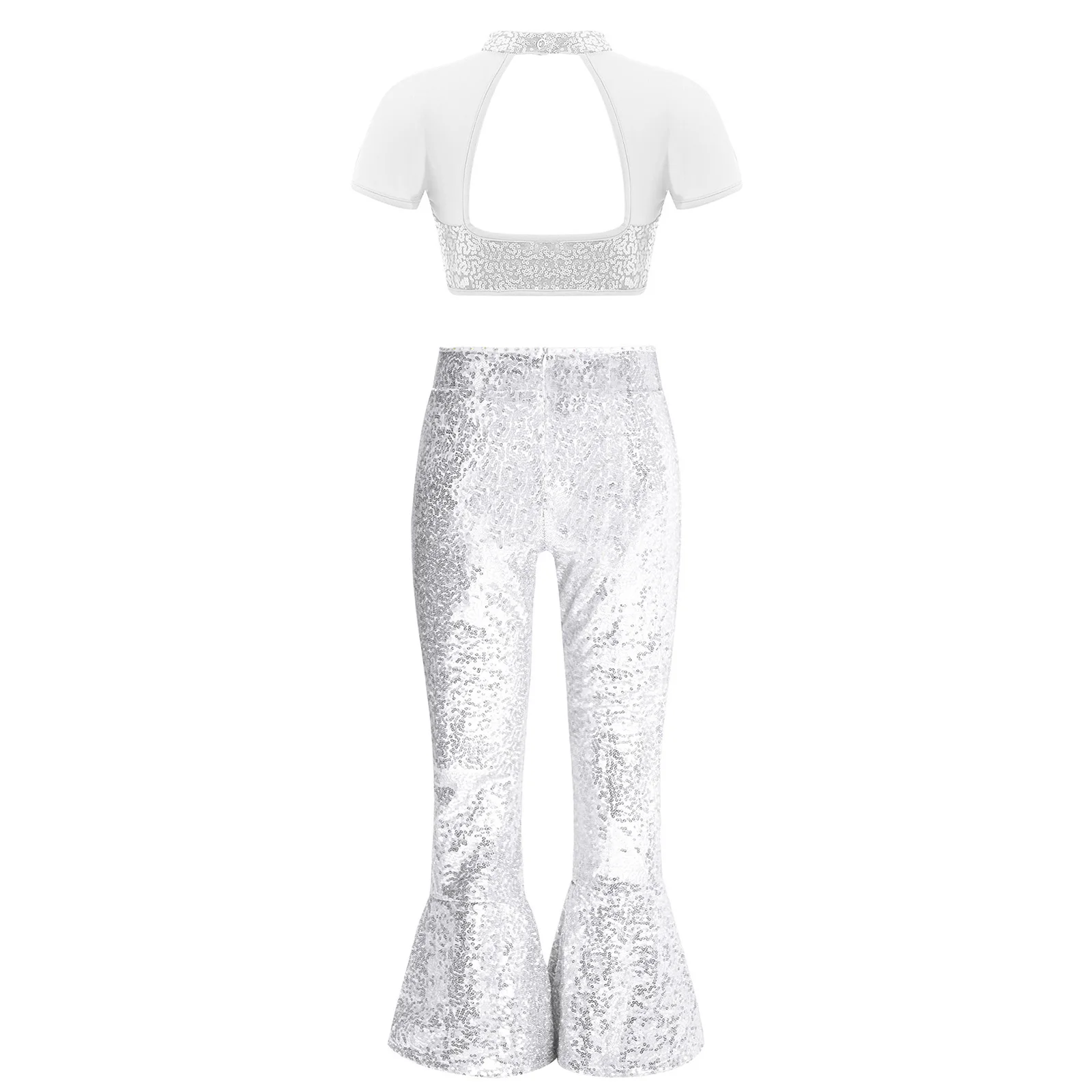 Traje de baile de jazz infantil con lentejuelas y pantalón acampanado - imagen 4