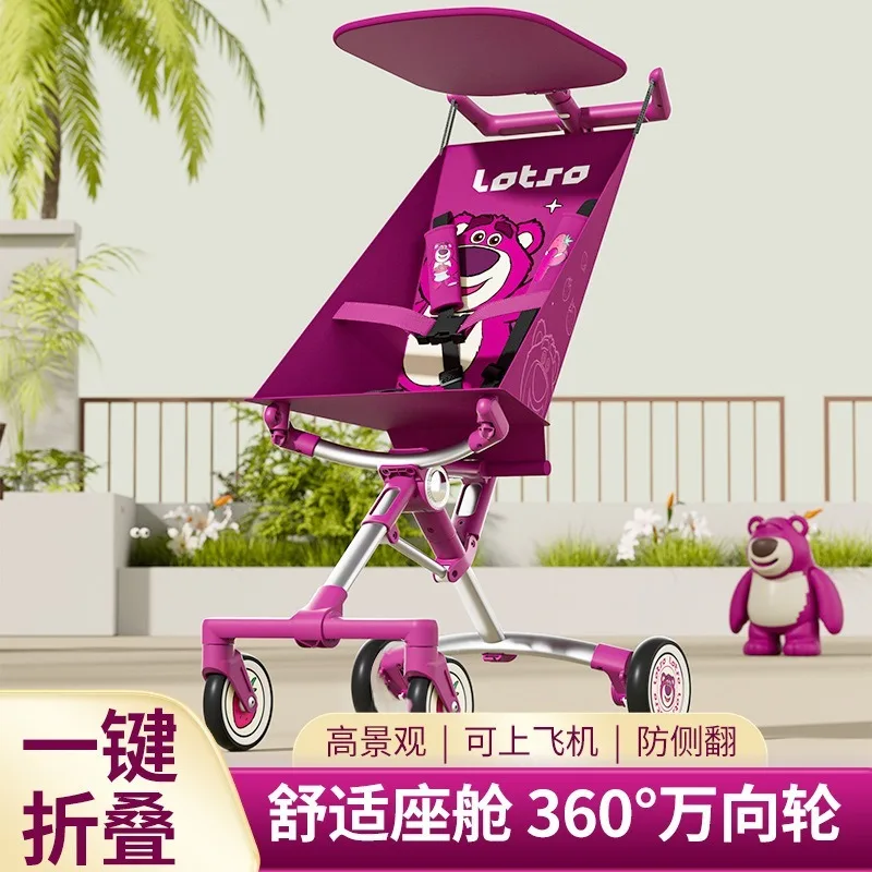 Carro de bebé ligero de viaje con bolsillo de Mickey y oso de fresa plegable