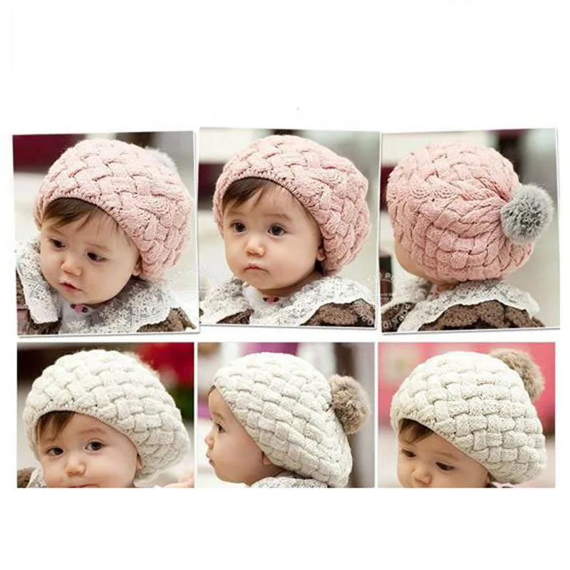 Gorro de invierno para bebé, gorro de boina tejido con pompón de ganchillo para niña, gorros cálidos de algodón para niño, gorros para bebé, accesorios de fotografía