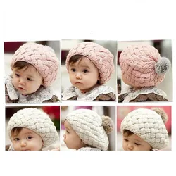 Gorro de invierno bebé boina tejida en algodón a ganchillo con pompón