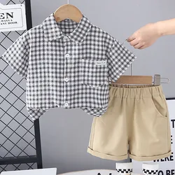 Conjunto a cuadros con pantalón corto de algodón para bebé