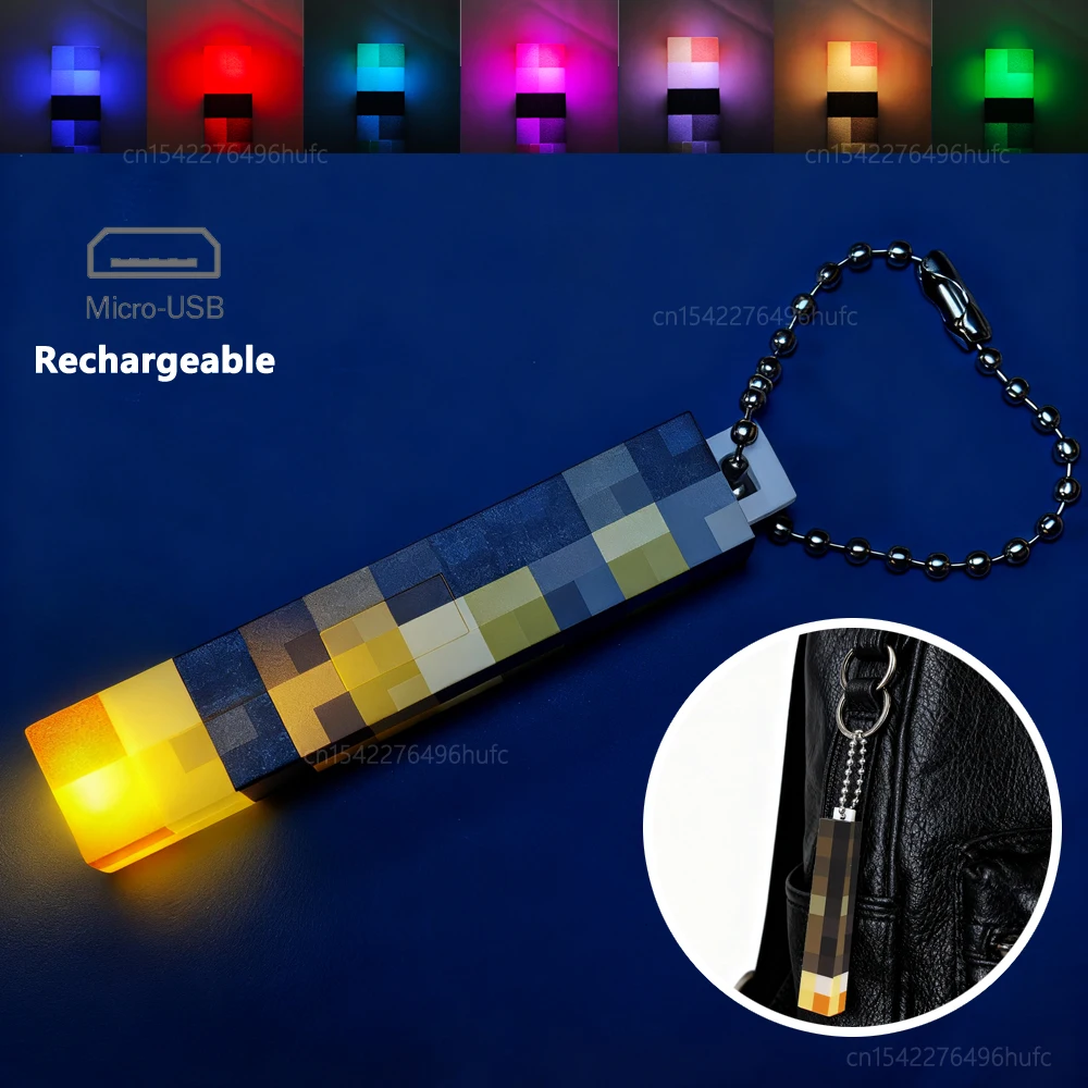 Mini llavero con antorcha, luz LED, linterna recargable por USB, modelo de juego de plástico, juguetes, mochila, decoración, colgante, adorno en miniatura