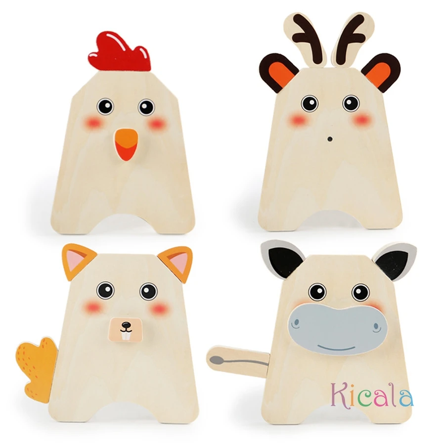 Juguetes Educativos Montessori de madera para niños, bloques de construcción de cara con cambio de emoción Animal, juego de rompecabezas de entrenamiento lógico, regalo para niños - imagen 5