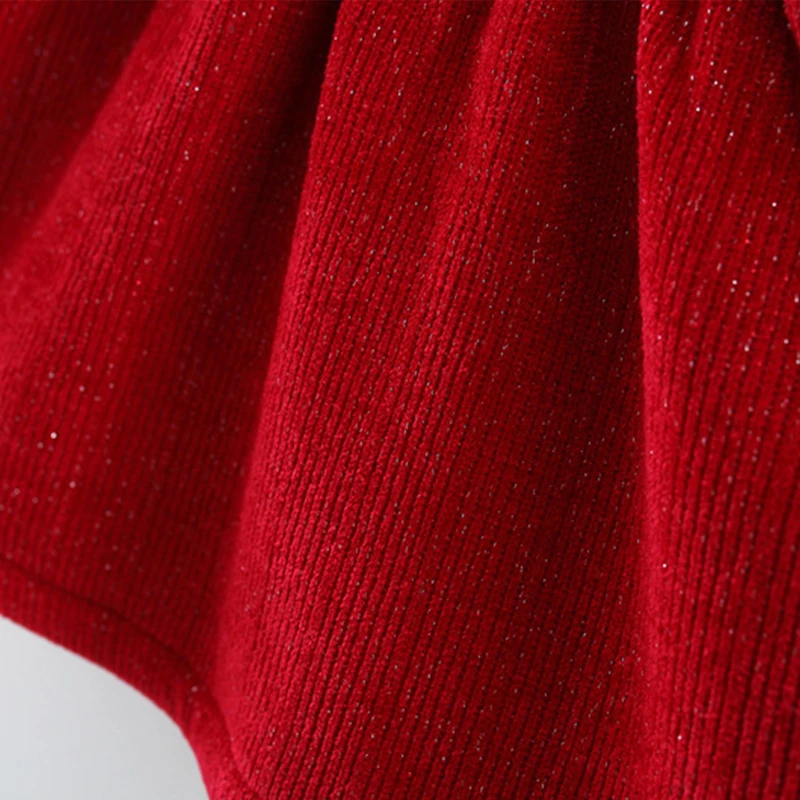 Ropa de invierno para niña pequeña, traje de lana de malla con lazo lindo coreano, vestidos de cumpleaños rojos de manga larga, vestido de lujo de princesa para recién nacido, BC847 - imagen 5