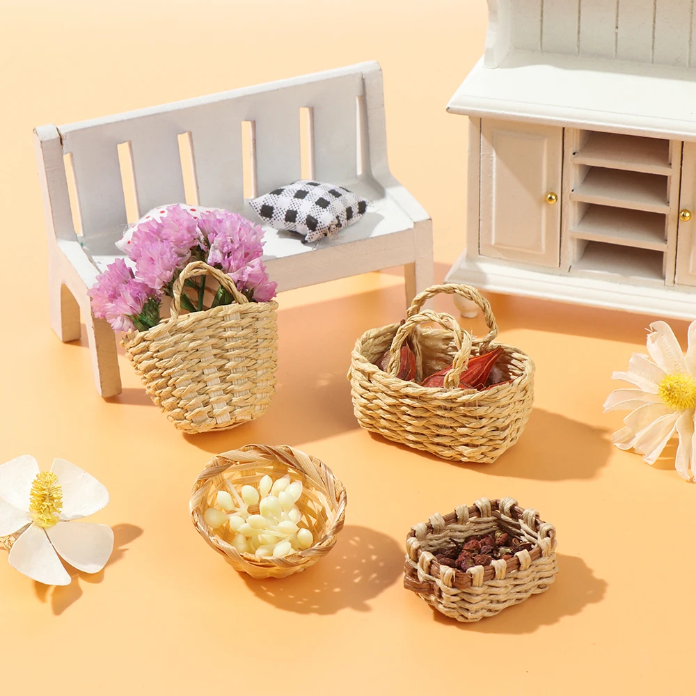Mini muebles para casa de muñecas con cesta de almacenamiento vegetal - imagen 2