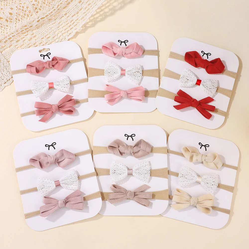 Diademas elásticas con lazo de encaje para bebé niña