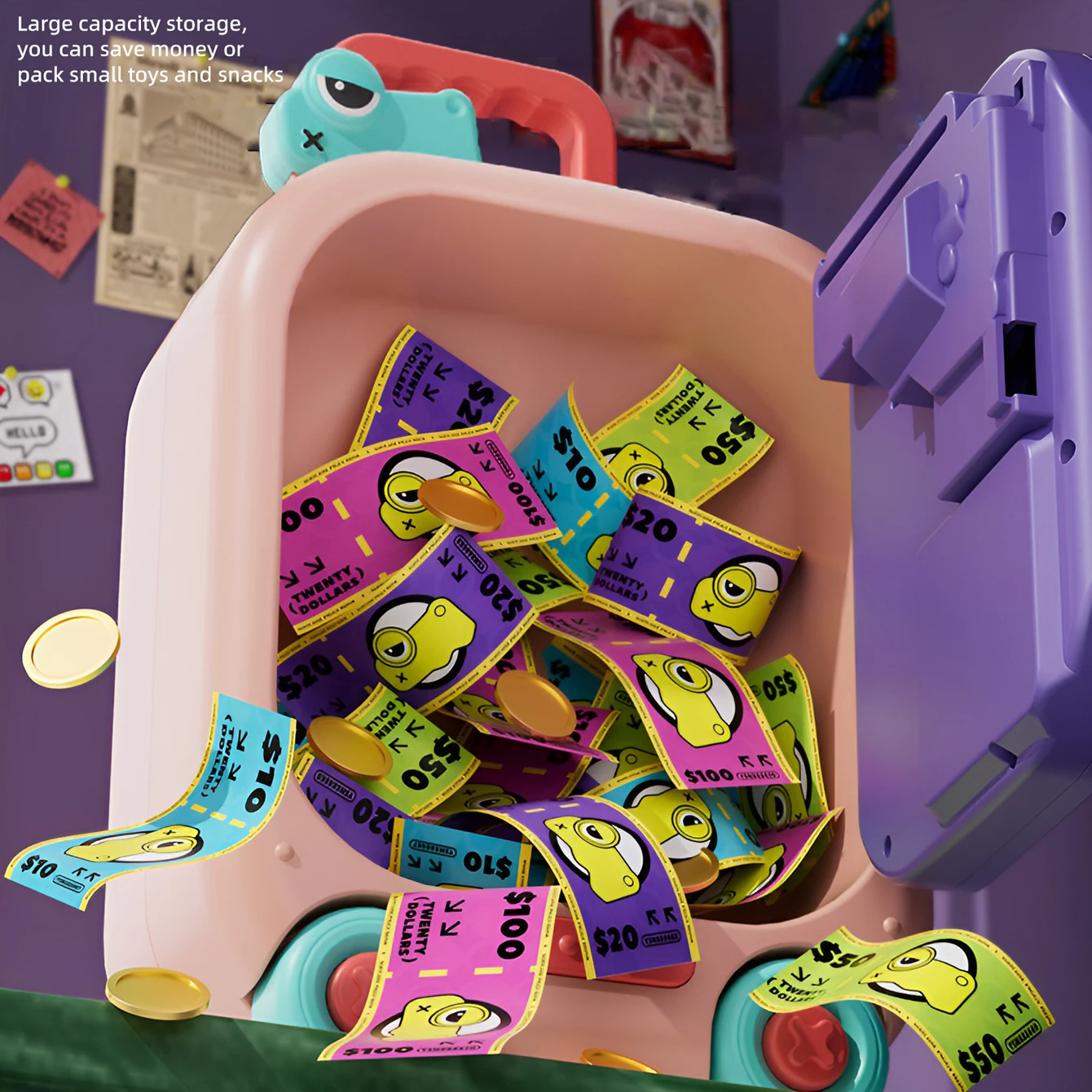 Hucha eléctrica con contraseña de huella dactilar de dibujos animados, caja de efectivo automática, máquina Atm para ahorrar dinero, juguete seguro para juego de imitación, Gif de Navidad - imagen 5