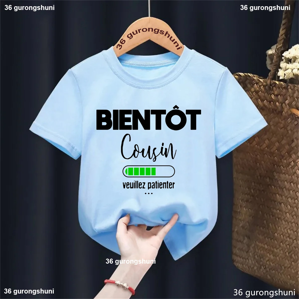 Camiseta con estampado Being Cousin Loading Please Wait, camiseta de anuncio de embarazo para niñas/niños, ropa divertida para niños, camiseta para niños pequeños - imagen 3