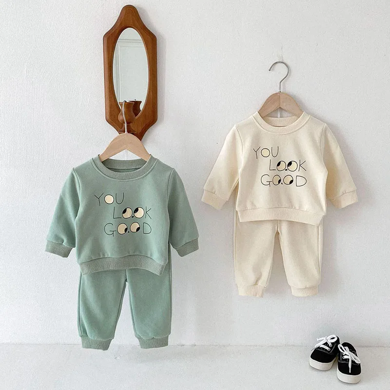 Milangel-Conjunto de Sudadera con capucha para bebé, chándal informal con estampado de letras de dibujos animados, 2 piezas, otoño, 2024 - imagen 3