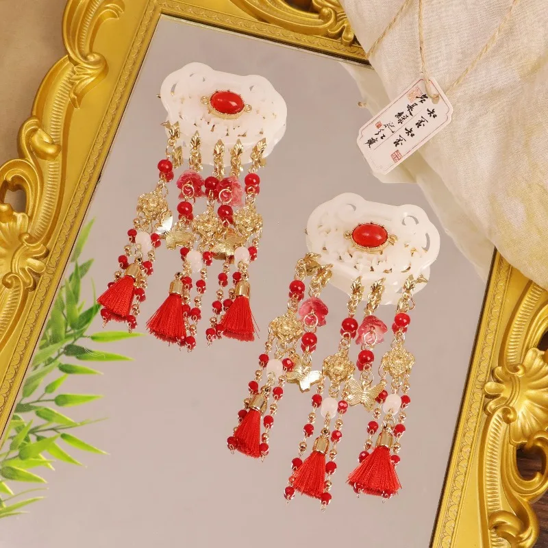 Pinza para el pelo para niños de estilo antiguo de Año Nuevo, estilo chino con borla roja, perfecta para looks, un accesorio festivo imprescindible para el cabello para niños