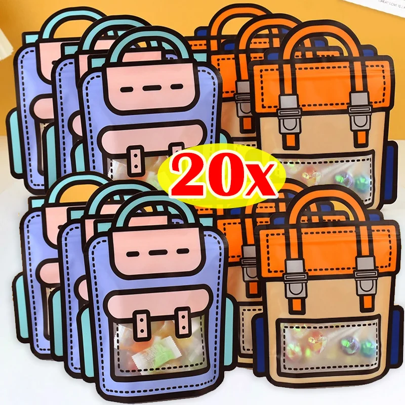 Bolsa de almuerzo creativa de 20 piezas para niños, bolsas escolares de plástico con cremallera para galletas y dulces, embalaje para aperitivos, regalos de fiesta de graduación y cumpleaños
