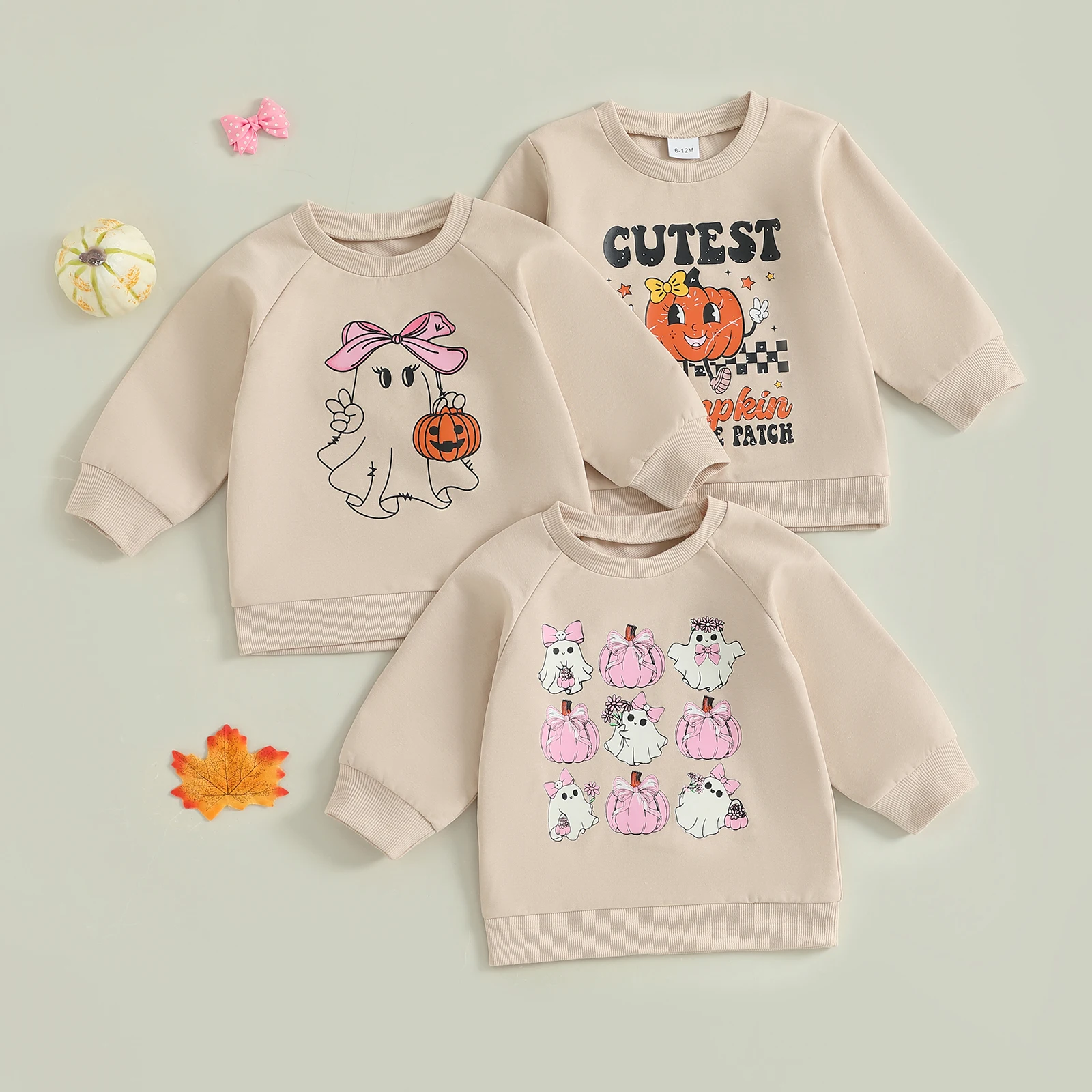 Sudadera de Halloween para niñas pequeñas con estampado de calabaza fantasma, elegante, holgada, informal, con cuello redondo, manga larga