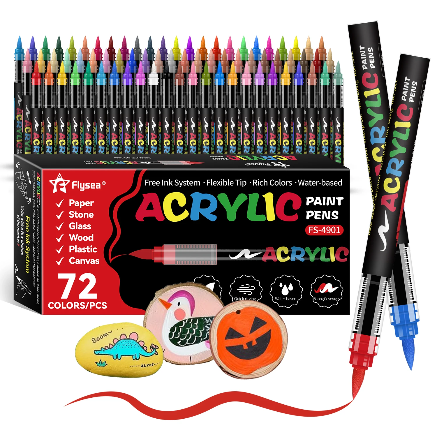 Bolígrafo de pintura acrílica con punta de pincel suave, control automático de tinta, resistente al agua y de alta saturación, ideal para madera, metal, plástico, lienzo, tela,