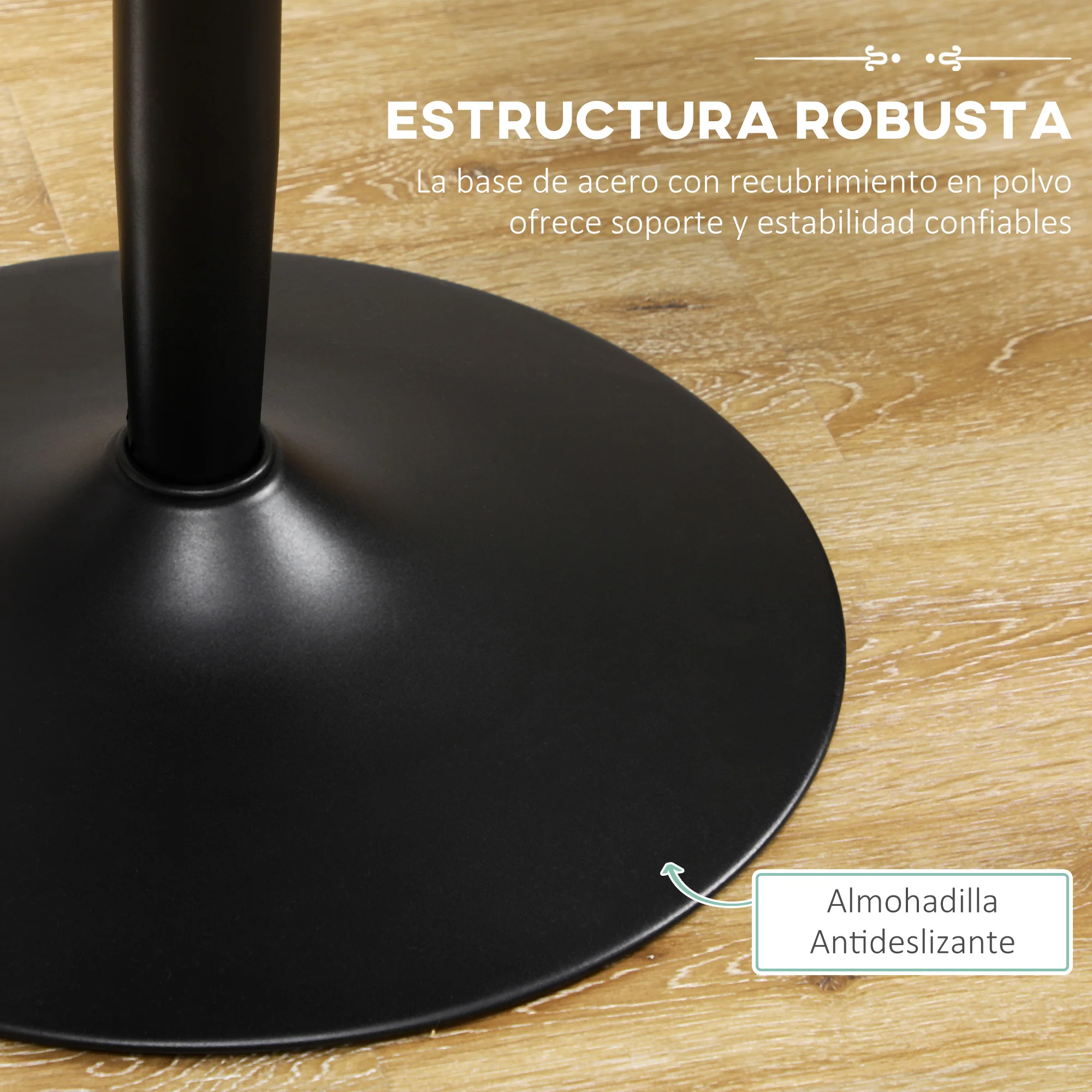 HOMCOM Mesa de Comedor Mesa Redonda Mesa de Cocina Moderna para 2 Personas con Base de Acero y Almohadillas Antideslizantes para Salón Ø70x75 cm Negro - imagen 5