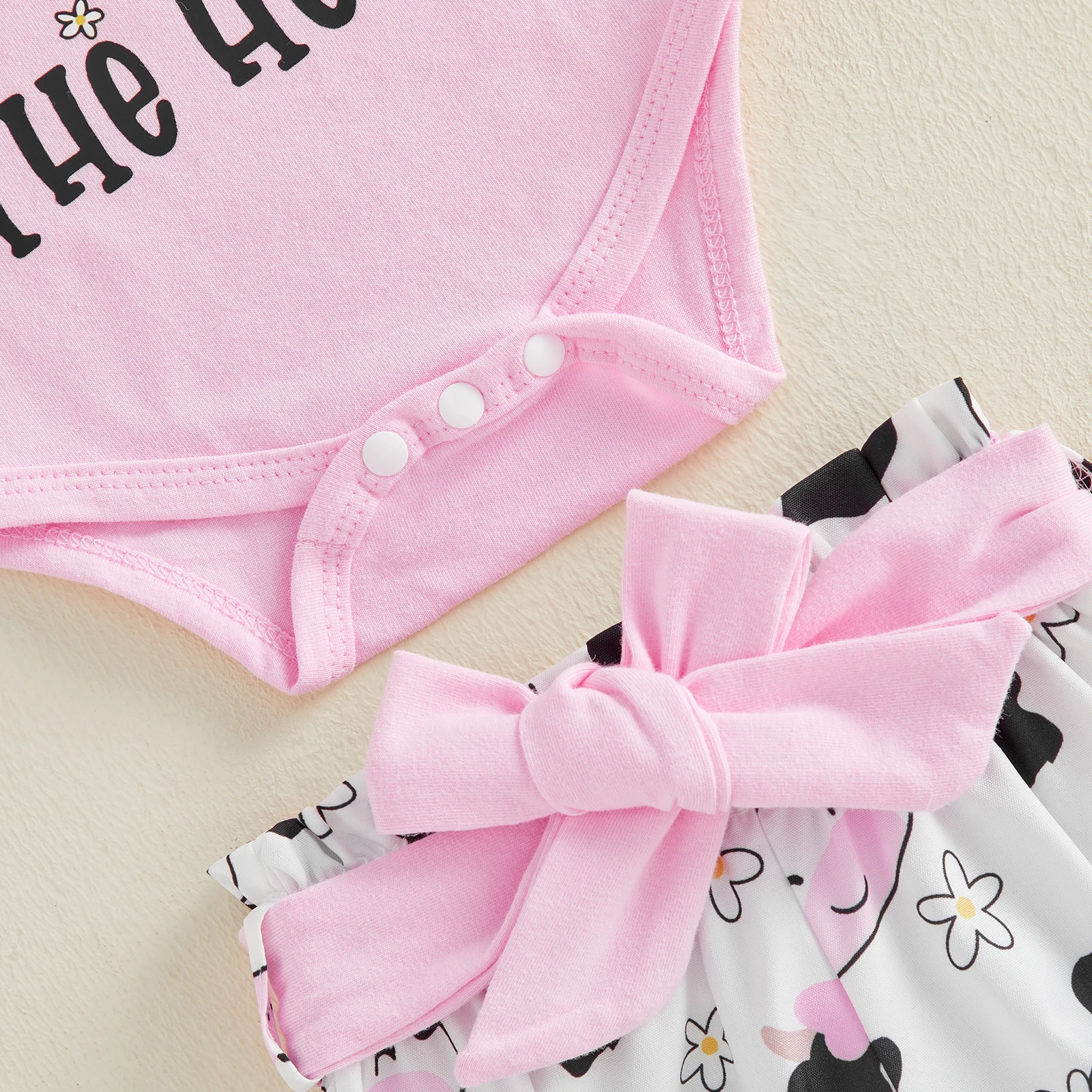 Conjunto verano bebé niña: mono vaca, botas letras y diadema lazo - imagen 5